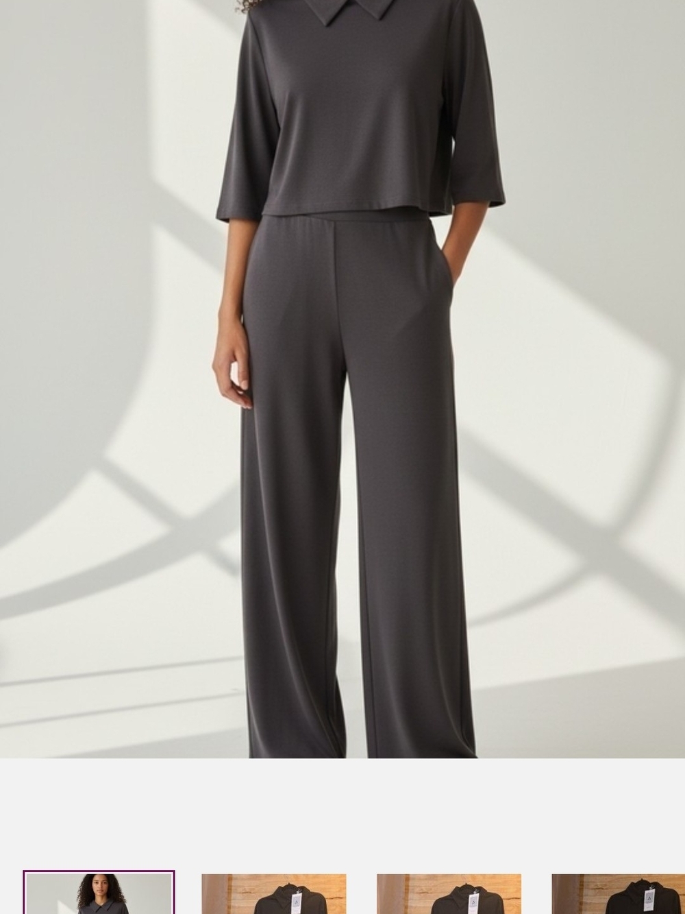 2 PC SET-Short Sleeve Polo Top and Stretch  Wide Leg Pants Set